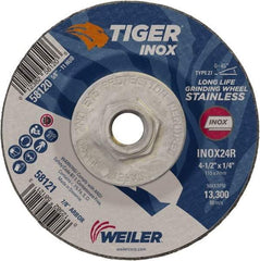 Weiler - 24 Grit, 4-1/2" Wheel Diam, 1/4" Wheel Thickness, Type 27 Depressed Center Wheel - Coarse Grade, Aluminum Oxide, Resinoid Bond, R Hardness, 13,300 Max RPM - A1 Tooling