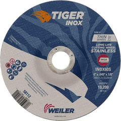 Weiler - 60 Grit, 6" Wheel Diam, 7/8" Arbor Hole, Type 27 Depressed Center Wheel - Medium Grade, Aluminum Oxide, Resinoid Bond, S Hardness, 10,200 Max RPM - A1 Tooling