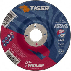 Weiler - 24 Grit, 5" Wheel Diam, 1/4" Wheel Thickness, 7/8" Arbor Hole, Type 27 Depressed Center Wheel - Coarse Grade, Aluminum Oxide, Resinoid Bond, R Hardness, 12,200 Max RPM - A1 Tooling