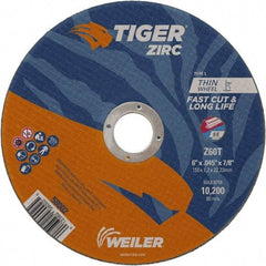 Weiler - 6" 60 Grit Zirconia Alumina Cutoff Wheel - 0.045" Thick, 7/8" Arbor, 10,200 Max RPM, Use with Angle Grinders - A1 Tooling