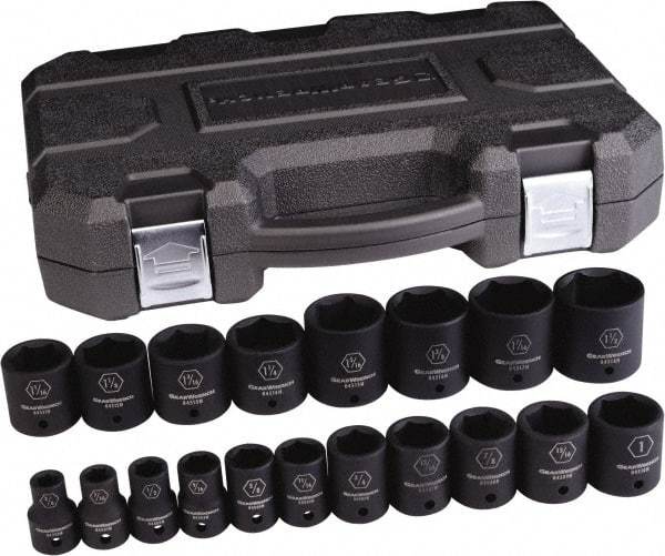 GearWrench - 19 Piece 1/2" Drive Standard Impact Socket Set - 6 Points, 3/8 to 1-1/16", Inch Measurement Standard - A1 Tooling