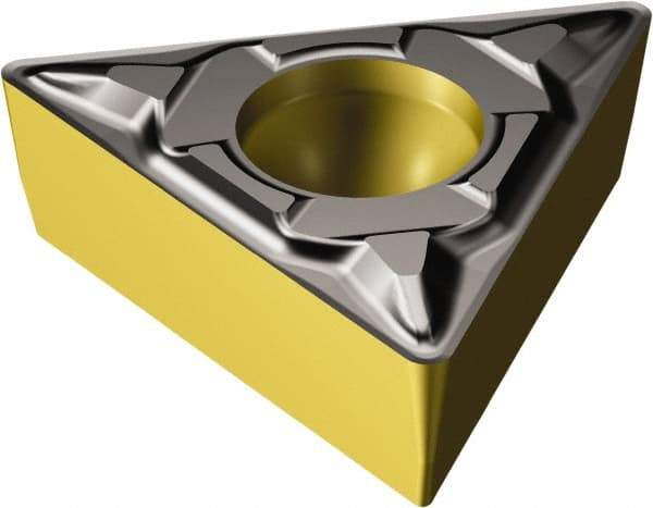 Sandvik Coromant - TCMT221 KF Grade 3210 Carbide Turning Insert - TiCN/AI2O3/TiN Finish, 60° Triangle, 1/4" Inscr Circle, 1/8" Thick, 1/64" Corner Radius - A1 Tooling