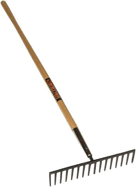 SEYMOUR-MIDWEST - Stone Rake with 62" Straight Wood Handle - 1/2" Blade Width, 16 Tines, 3-1/2" Tine Length - A1 Tooling