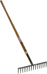 SEYMOUR-MIDWEST - Stone Rake with 66" Straight Wood Handle - 1/2" Blade Width, 14 Tines, 3-1/2" Tine Length - A1 Tooling