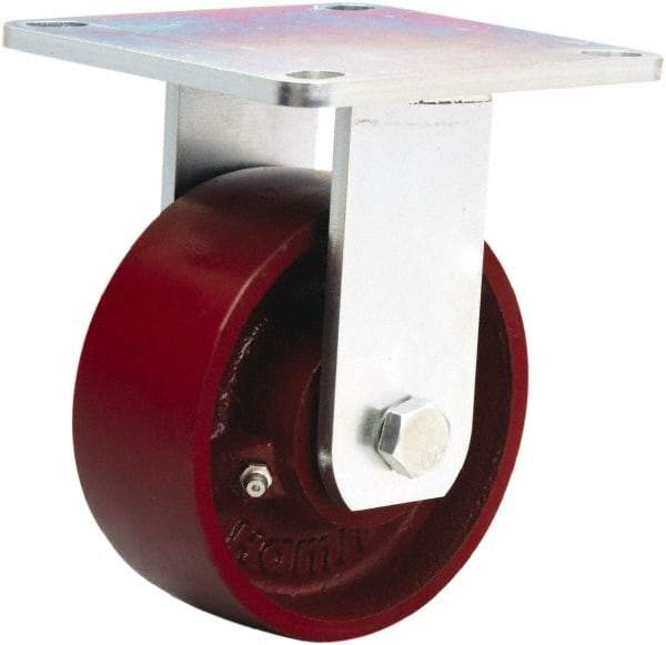 Hamilton - 5" Diam x 2" Wide x 6-1/2" OAH Top Plate Mount Rigid Caster - Cast Iron, 900 Lb Capacity, Sealed Precision Ball Bearing, 5 x 5-1/2" Plate - A1 Tooling