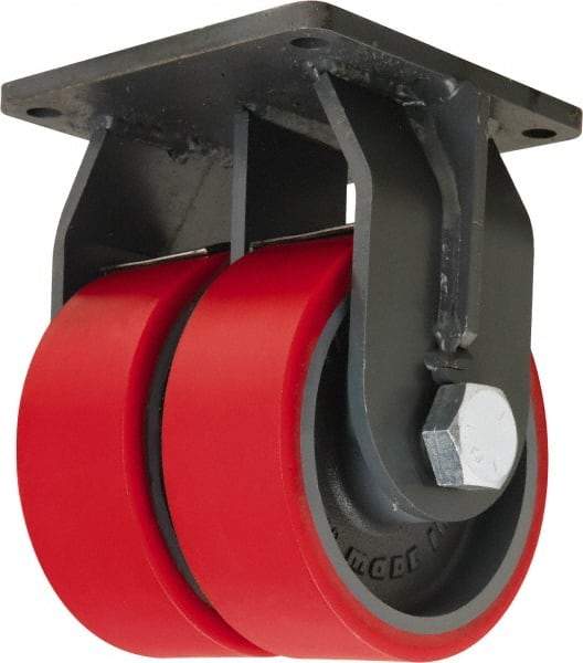 Hamilton - 12" Diam x 3" Wide x 15-1/2" OAH Top Plate Mount Dual Rigid Caster - Polyurethane Mold on Forged Steel, 8,400 Lb Capacity, Tapered Roller Bearing, 8-1/2 x 8-1/2" Plate - A1 Tooling