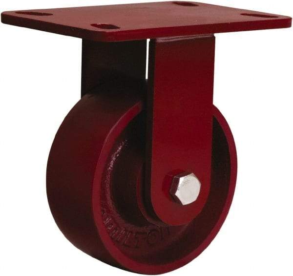 Hamilton - 5" Diam x 2" Wide x 6-1/2" OAH Top Plate Mount Rigid Caster - Cast Iron, 1,300 Lb Capacity, Sealed Precision Ball Bearing, 4 x 5" Plate - A1 Tooling