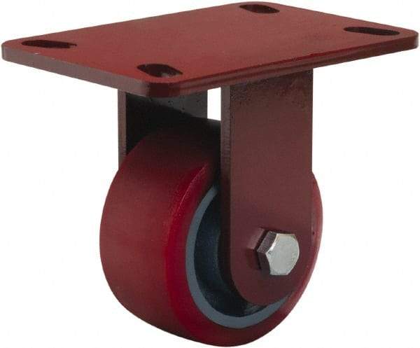 Hamilton - 4" Diam x 2" Wide x 5-5/8" OAH Top Plate Mount Rigid Caster - Polyurethane Mold onto Cast Iron Center, 900 Lb Capacity, Sealed Precision Ball Bearing, 4-1/2 x 6-1/2" Plate - A1 Tooling