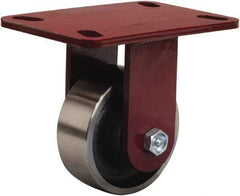 Hamilton - 4" Diam x 1-1/2" Wide x 5-5/8" OAH Top Plate Mount Rigid Caster - Forged Steel, 1,400 Lb Capacity, Straight Roller Bearing, 4-1/2 x 6-1/2" Plate - A1 Tooling