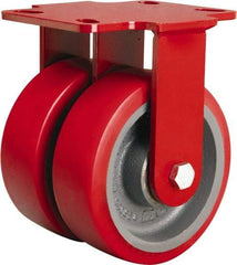 Hamilton - 6" Diam x 2" Wide x 7-3/4" OAH Top Plate Mount Rigid Caster - Polyurethane Mold onto Cast Iron Center, 2,500 Lb Capacity, Tapered Roller Bearing, 4-1/2 x 6-1/2" Plate - A1 Tooling