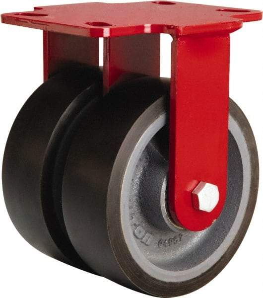 Hamilton - 6" Diam x 2" Wide x 7-3/4" OAH Top Plate Mount Dual Rigid Caster - Polyurethane Mold onto Cast Iron Center, 2,500 Lb Capacity, Sealed Precision Ball Bearing, 4-1/2 x 6-1/2" Plate - A1 Tooling