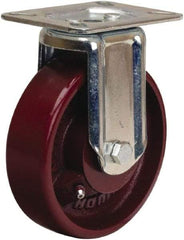 Hamilton - 5" Diam x 1-1/2" Wide x 6-1/16" OAH Top Plate Mount Rigid Caster - Cast Iron, 400 Lb Capacity, Straight Roller Bearing, 3-1/8 x 4-1/8" Plate - A1 Tooling