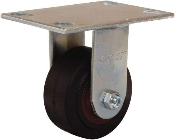 Hamilton - 4" Diam x 2" Wide x 5-5/8" OAH Top Plate Mount Rigid Caster - Rubber Mold on Cast Iron, 300 Lb Capacity, Straight Roller Bearing, 4-1/2 x 6-1/4" Plate - A1 Tooling