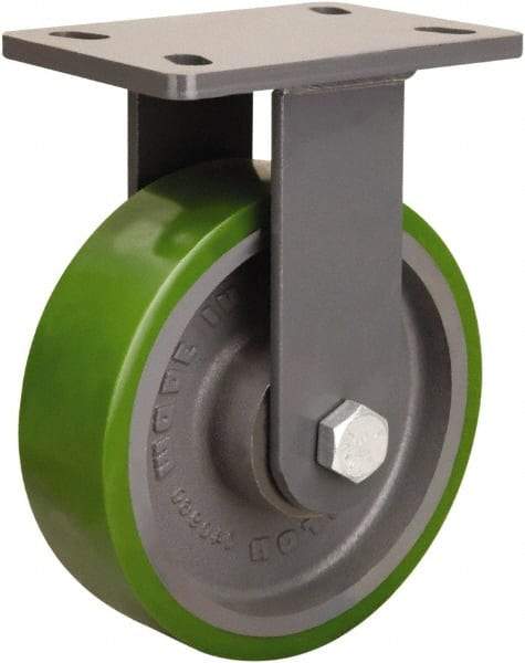 Hamilton - 8" Diam x 2-1/2" Wide x 10-1/4" OAH Top Plate Mount Rigid Caster - Polyurethane Mold onto Cast Iron Center, 2,000 Lb Capacity, Tapered Roller Bearing, 5 x 7" Plate - A1 Tooling