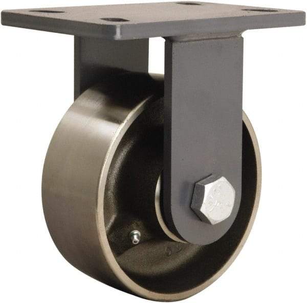 Hamilton - 6" Diam x 2-1/2" Wide x 7-3/4" OAH Top Plate Mount Rigid Caster - Forged Steel, 2,400 Lb Capacity, Straight Roller Bearing, 5 x 7" Plate - A1 Tooling