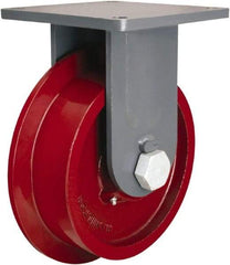 Hamilton - 10" Diam x 3-7/64" Wide x 12-1/2" OAH Top Plate Mount Rigid Caster - Iron, 5,400 Lb Capacity, Tapered Roller Bearing, 6-1/2 x 7-1/2" Plate - A1 Tooling