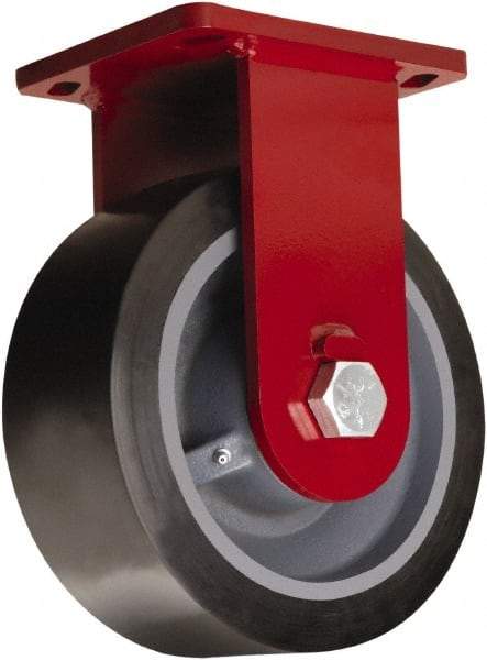 Hamilton - 12" Diam x 4" Wide x 15-1/2" OAH Top Plate Mount Rigid Caster - Polyurethane Mold on Forged Steel, 7,800 Lb Capacity, Tapered Roller Bearing, 6-1/2 x 7-1/2" Plate - A1 Tooling