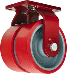 Hamilton - 8" Diam x 3" Wide x 10-1/2" OAH Top Plate Mount Dual Rigid Caster - Polyurethane Mold onto Cast Iron Center, 6,000 Lb Capacity, Tapered Roller Bearing, 5-1/2 x 7-1/2" Plate - A1 Tooling