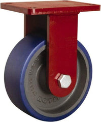 Hamilton - 8" Diam x 3" Wide x 10-1/2" OAH Top Plate Mount Rigid Caster - Polyurethane Mold onto Cast Iron Center, 2,000 Lb Capacity, Precision Tapered Roller Bearing, 5-1/2 x 7-1/2" Plate - A1 Tooling