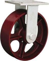 Hamilton - 8" Diam x 3" Wide x 10-1/2" OAH Top Plate Mount Rigid Caster - Polyurethane Mold onto Cast Iron Center, 3,000 Lb Capacity, Tapered Roller Bearing, 5-1/4 x 7-1/4" Plate - A1 Tooling