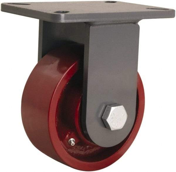 Hamilton - 6" Diam x 2-1/2" Wide x 8" OAH Top Plate Mount Rigid Caster - Cast Iron, 2,200 Lb Capacity, Straight Roller Bearing, 5-1/4 x 7-1/4" Plate - A1 Tooling