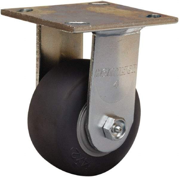 Hamilton - 4" Diam x 2" Wide x 5-5/8" OAH Top Plate Mount Rigid Caster - Rubber Mold on Polyolefin, 300 Lb Capacity, Straight Roller Bearing, 4 x 4-1/2" Plate - A1 Tooling