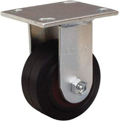 Hamilton - 4" Diam x 2" Wide x 5-5/8" OAH Top Plate Mount Rigid Caster - Rubber Mold on Cast Iron, 300 Lb Capacity, Straight Roller Bearing, 4 x 4-1/2" Plate - A1 Tooling