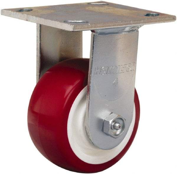 Hamilton - 4" Diam x 2" Wide x 5-5/8" OAH Top Plate Mount Rigid Caster - Polyurethane Mold on Polypropylene, 750 Lb Capacity, Straight Roller Bearing, 4 x 4-1/2" Plate - A1 Tooling