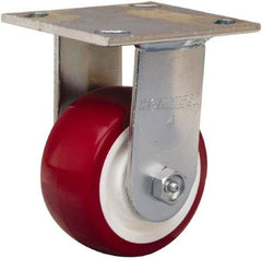 Hamilton - 4" Diam x 2" Wide x 5-5/8" OAH Top Plate Mount Rigid Caster - Polyurethane Mold on Polypropylene, Straight Roller Bearing, 4 x 4-1/2" Plate - A1 Tooling