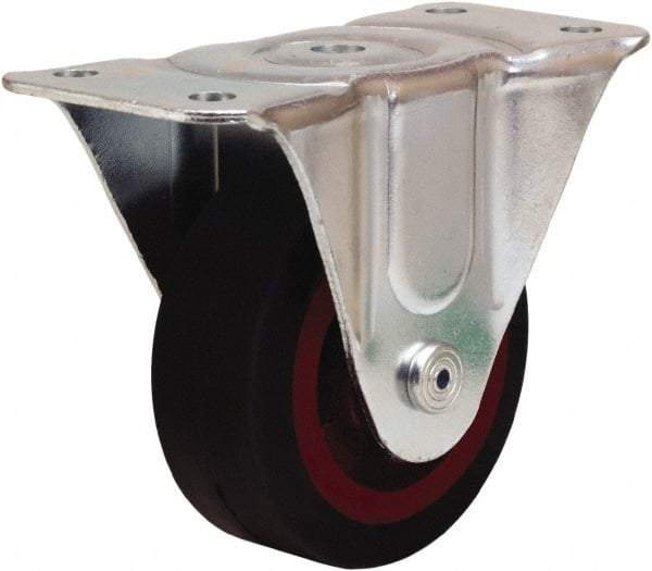 Hamilton - 4" Diam x 1-1/2" Wide x 5" OAH Top Plate Mount Rigid Caster - Rubber Mold on Cast Iron, 200 Lb Capacity, Straight Roller Bearing, 3 x 6-3/16" Plate - A1 Tooling