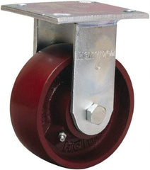 Hamilton - 5" Diam x 2" Wide x 7" OAH Top Plate Mount Rigid Caster - Cast Iron, 1,250 Lb Capacity, Precision Ball Bearing, 4 x 4-1/2" Plate - A1 Tooling