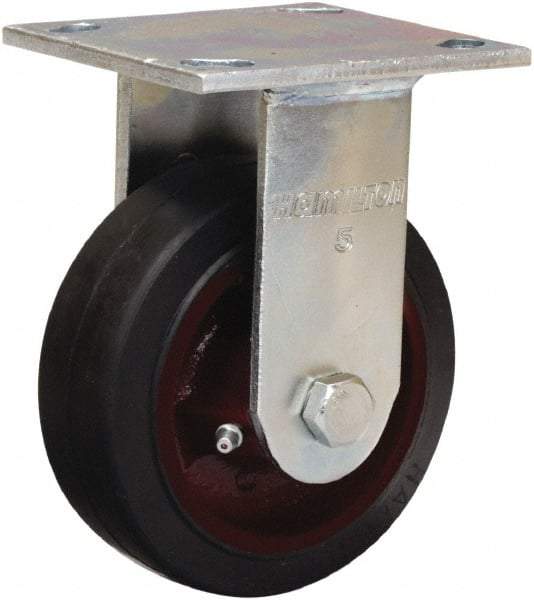 Hamilton - 5" Diam x 2" Wide x 6-1/2" OAH Top Plate Mount Rigid Caster - Rubber Mold on Cast Iron, 350 Lb Capacity, Straight Roller Bearing, 4 x 4-1/2" Plate - A1 Tooling