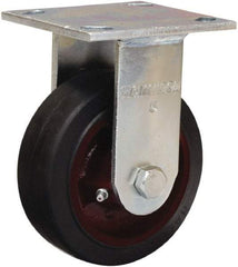 Hamilton - 5" Diam x 2" Wide x 6-1/2" OAH Top Plate Mount Rigid Caster - Rubber Mold on Cast Iron, 350 Lb Capacity, Straight Roller Bearing, 4 x 4-1/2" Plate - A1 Tooling