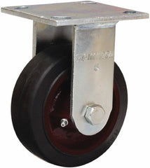 Hamilton - 4" Diam x 2" Wide x 5-5/8" OAH Top Plate Mount Rigid Caster - Rubber Mold on Cast Iron, Straight Roller Bearing, 4 x 4-1/2" Plate - A1 Tooling