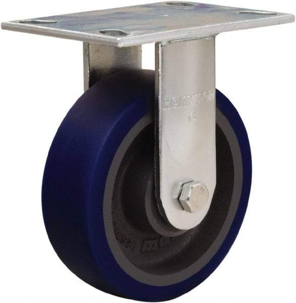 Hamilton - 6" Diam x 2" Wide x 7-1/2" OAH Top Plate Mount Rigid Caster - Polyurethane Mold onto Cast Iron Center, 960 Lb Capacity, Sealed Precision Ball Bearing, 4-1/2 x 6-1/4" Plate - A1 Tooling