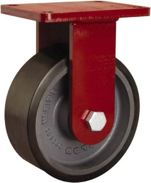 Hamilton - 8" Diam x 3" Wide x 10-1/2" OAH Top Plate Mount Rigid Caster - Polyurethane Mold onto Cast Iron Center, 3,250 Lb Capacity, Tapered Roller Bearing, 5-1/2 x 7-1/2" Plate - A1 Tooling