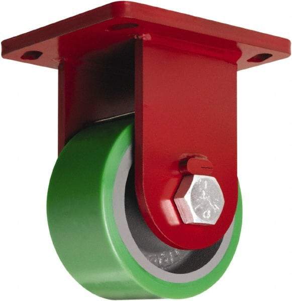 Hamilton - 6" Diam x 3" Wide x 8-1/2" OAH Top Plate Mount Rigid Caster - Polyurethane Mold onto Cast Iron Center, 2,200 Lb Capacity, Sealed Precision Ball Bearing, 6-1/2 x 7-1/2" Plate - A1 Tooling