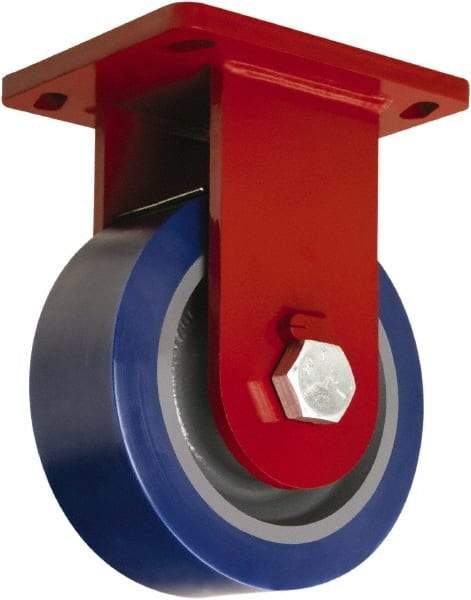 Hamilton - 8" Diam x 3" Wide x 10-1/2" OAH Top Plate Mount Rigid Caster - Polyurethane Mold on Forged Steel, 3,500 Lb Capacity, Tapered Roller Bearing, 6-1/2 x 7-1/2" Plate - A1 Tooling