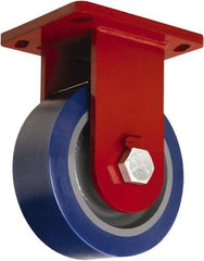 Hamilton - 8" Diam x 3" Wide x 10-1/2" OAH Top Plate Mount Rigid Caster - Polyurethane Mold on Forged Steel, 3,500 Lb Capacity, Tapered Roller Bearing, 6-1/2 x 7-1/2" Plate - A1 Tooling