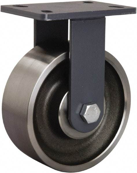 Hamilton - 8" Diam x 3" Wide x 10-1/4" OAH Top Plate Mount Rigid Caster - Forged Steel, 2,400 Lb Capacity, Tapered Roller Bearing, 5 x 7" Plate - A1 Tooling