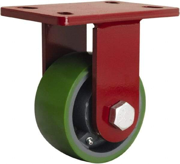 Hamilton - 5" Diam x 2-1/2" Wide x 7" OAH Top Plate Mount Rigid Caster - Polyurethane Mold onto Cast Iron Center, 1,300 Lb Capacity, Straight Roller Bearing, 5 x 7" Plate - A1 Tooling