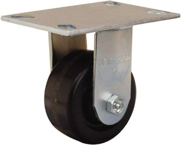 Hamilton - 4" Diam x 2" Wide x 5-5/8" OAH Top Plate Mount Rigid Caster - Phenolic, 800 Lb Capacity, Straight Roller Bearing, 4-1/2 x 6-1/4" Plate - A1 Tooling