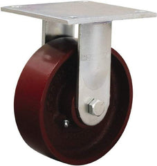 Hamilton - 6" Diam x 2" Wide x 7-1/2" OAH Top Plate Mount Rigid Caster - Cast Iron, 1,250 Lb Capacity, Sealed Precision Ball Bearing, 5 x 5-1/2" Plate - A1 Tooling