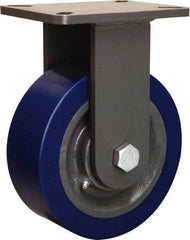 Hamilton - 8" Diam x 3" Wide x 10-1/2" OAH Top Plate Mount Rigid Caster - Polyurethane Mold on Forged Steel, 3,500 Lb Capacity, Tapered Roller Bearing, 5-1/4 x 7-1/4" Plate - A1 Tooling