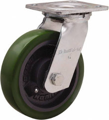 Hamilton - 6" Diam x 1-1/2" Wide x 7-1/2" OAH Top Plate Mount Swivel Caster - Polyurethane Mold onto Cast Iron Center, 550 Lb Capacity, Straight Roller Bearing, 4 x 4-1/2" Plate - A1 Tooling