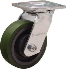 Hamilton - 5" Diam x 1-1/2" Wide x 6-1/8" OAH Top Plate Mount Swivel Caster - Polyurethane Mold onto Cast Iron Center, 550 Lb Capacity, Straight Roller Bearing, 4 x 4-1/2" Plate - A1 Tooling