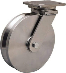 Hamilton - 8" Diam x 2" Wide, Stainless Steel Swivel Caster - 1,600 Lb Capacity, Top Plate Mount, 4" x 5" Plate, Stainless Steel Precision Ball Bearing - A1 Tooling