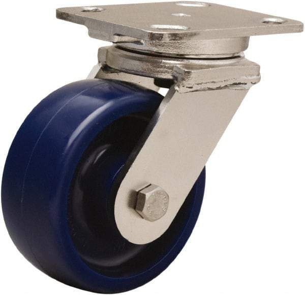 Hamilton - 5" Diam x 2" Wide x 6-1/2" OAH Top Plate Mount Swivel Caster - Polyurethane, 900 Lb Capacity, Stainless Steel Double Shielded Precision Ball Bearing, 4 x 5" Plate - A1 Tooling