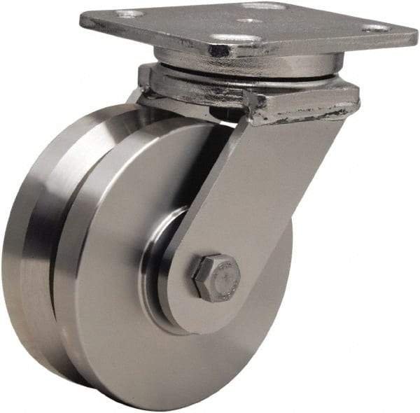 Hamilton - 5" Diam x 2" Wide, Stainless Steel Swivel Caster - 950 Lb Capacity, Top Plate Mount, 4" x 5" Plate, Stainless Steel Precision Ball Bearing - A1 Tooling