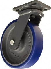 Hamilton - 8" Diam x 2" Wide x 9-1/2" OAH Top Plate Mount Swivel Caster - Polyurethane Mold onto Cast Iron Center, 1,200 Lb Capacity, Tapered Roller Bearing, 4 x 5" Plate - A1 Tooling